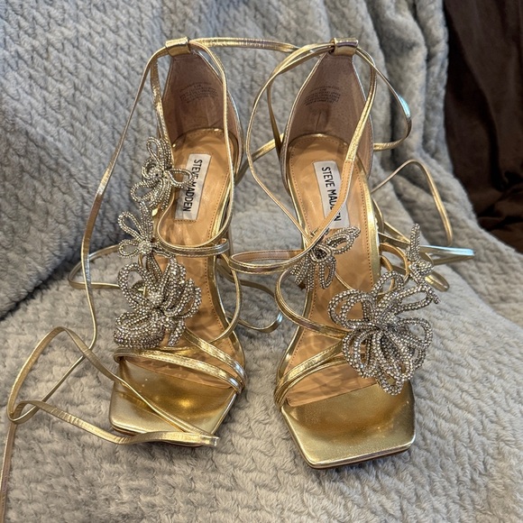Steve Madden Shoes - Steve Madden Gold Lace-Up Heels with Crystal Accents